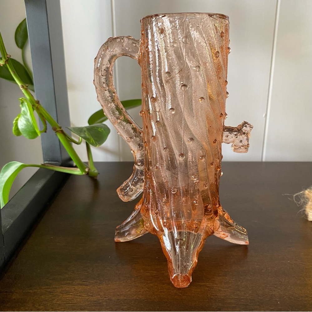 Antique Northwood LG Wright Pink Glass Town Tree Trunk Pump Creamer Vase Footed - Picture 1 of 9